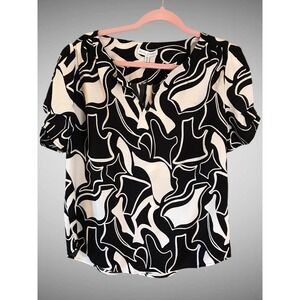 NWT Maison D'Amelie Anthropologie Women's Geometric V Neck Blouse Top Size M